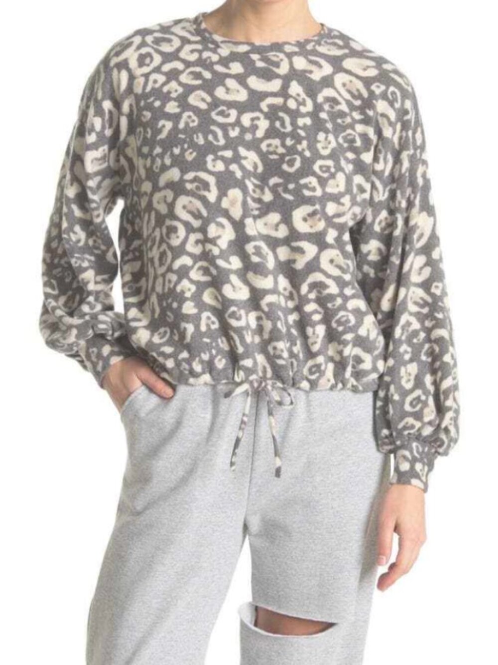 NWT Know One Cares Gray Leopard Print Sweatshirt Small